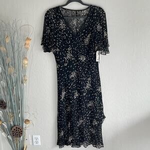 Adrianna Papell flowy ruffled silk midi dress women’s Size 10 whimsigoth goth